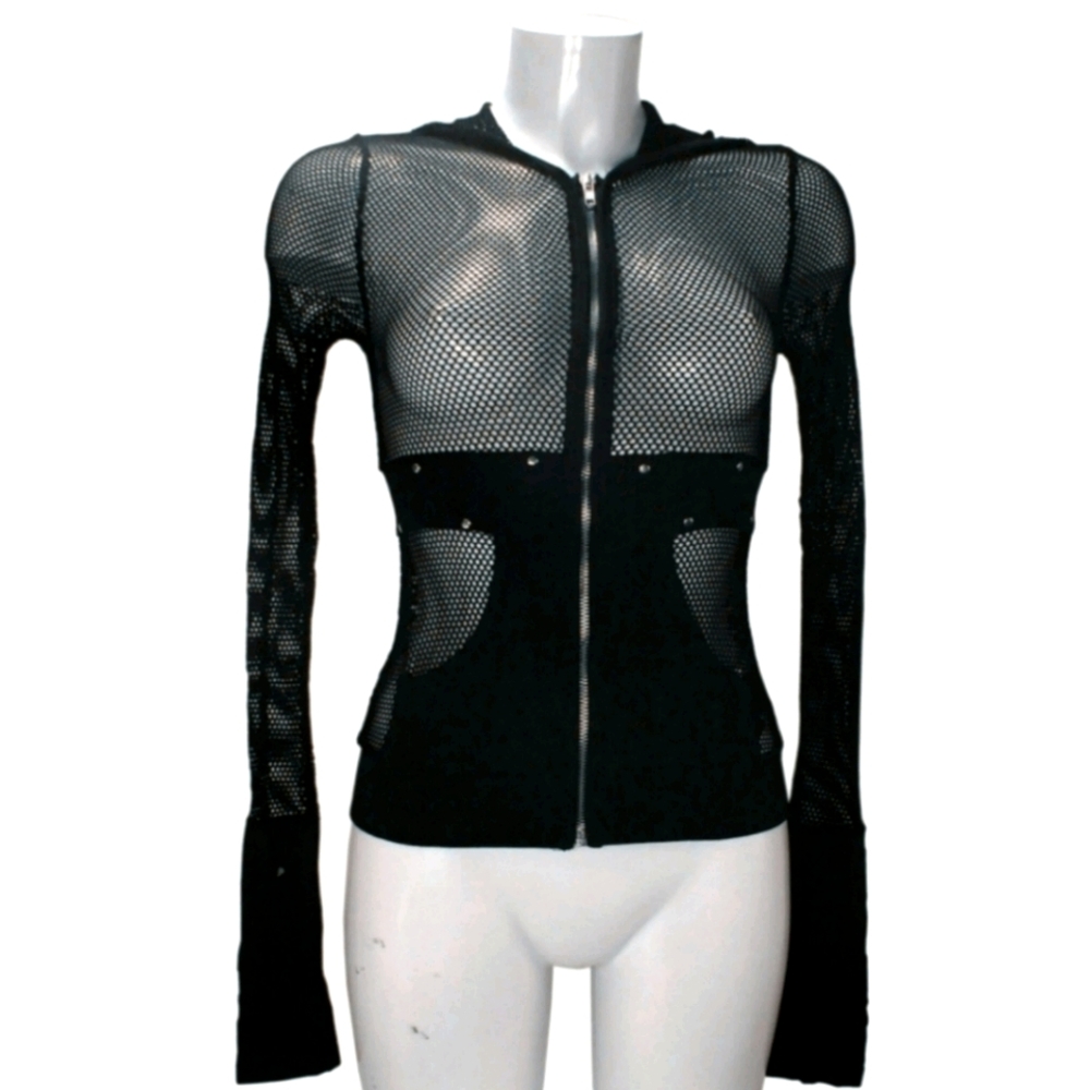 𖤐Lip Service Hooded Mesh Crop Top